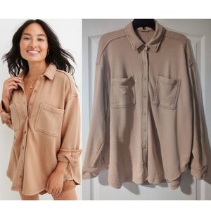 Aerie | LumberJane Fleece Shirt In Beach Dune